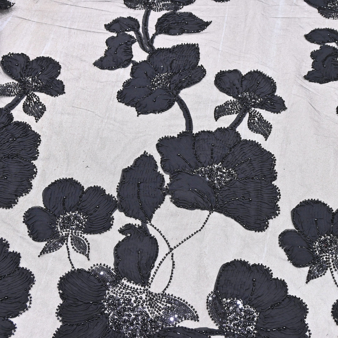 Premium Imported Net Floral 3D Appliqué Fabric with Sequins, Cut Dana & Bead Embroidery 60" | HW7041-04