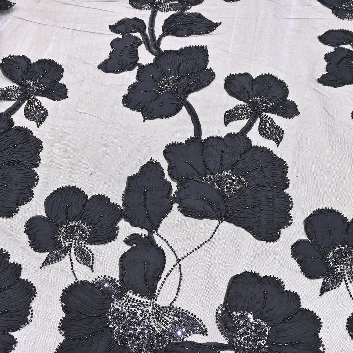 Premium Imported Net Floral 3D Appliqué Fabric with Sequins, Cut Dana & Bead Embroidery 60" | HW7041-04