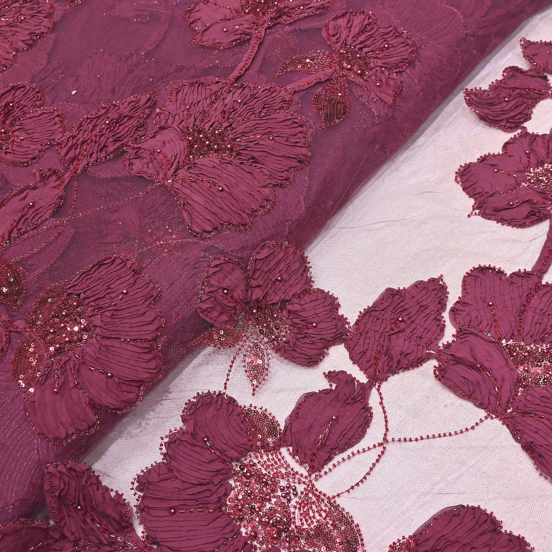 Premium Imported Net Floral 3D Appliqué Fabric with Sequins, Cut Dana & Bead Embroidery 60" | HW7041-06