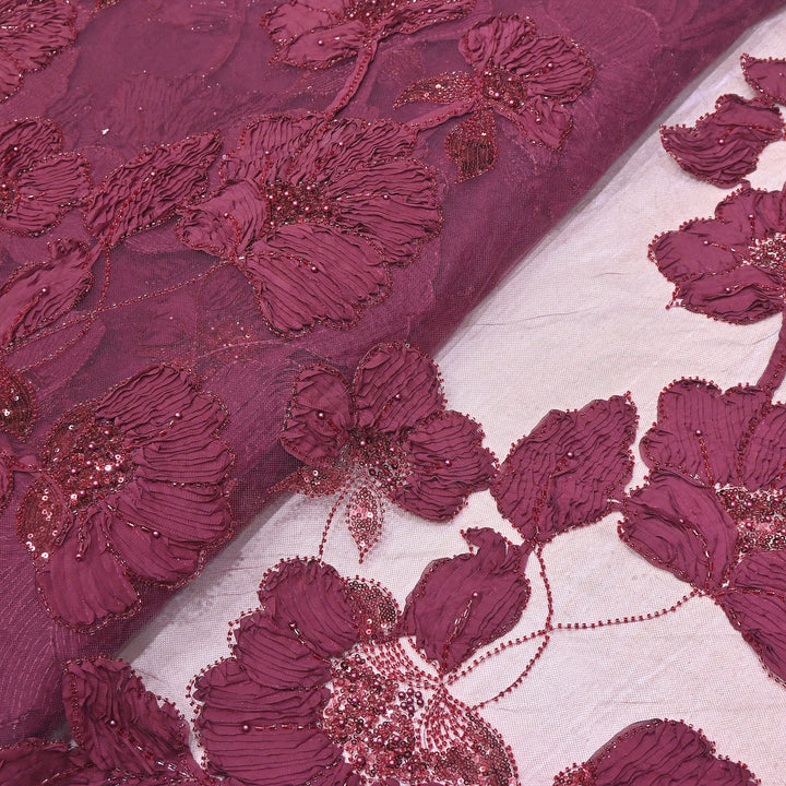 Premium Imported Net Floral 3D Appliqué Fabric with Sequins, Cut Dana & Bead Embroidery 60" | HW7041-06