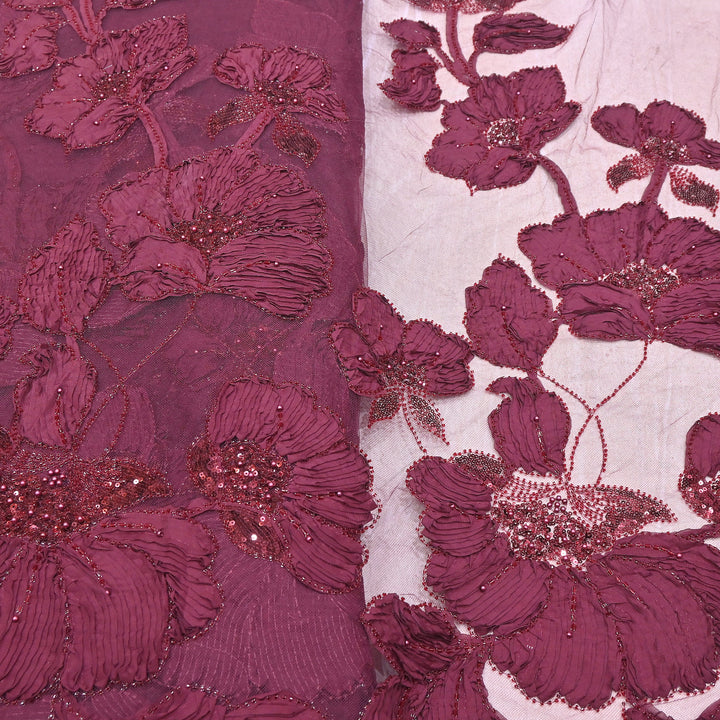 Premium Imported Net Floral 3D Appliqué Fabric with Sequins, Cut Dana & Bead Embroidery 60" | HW7041-06