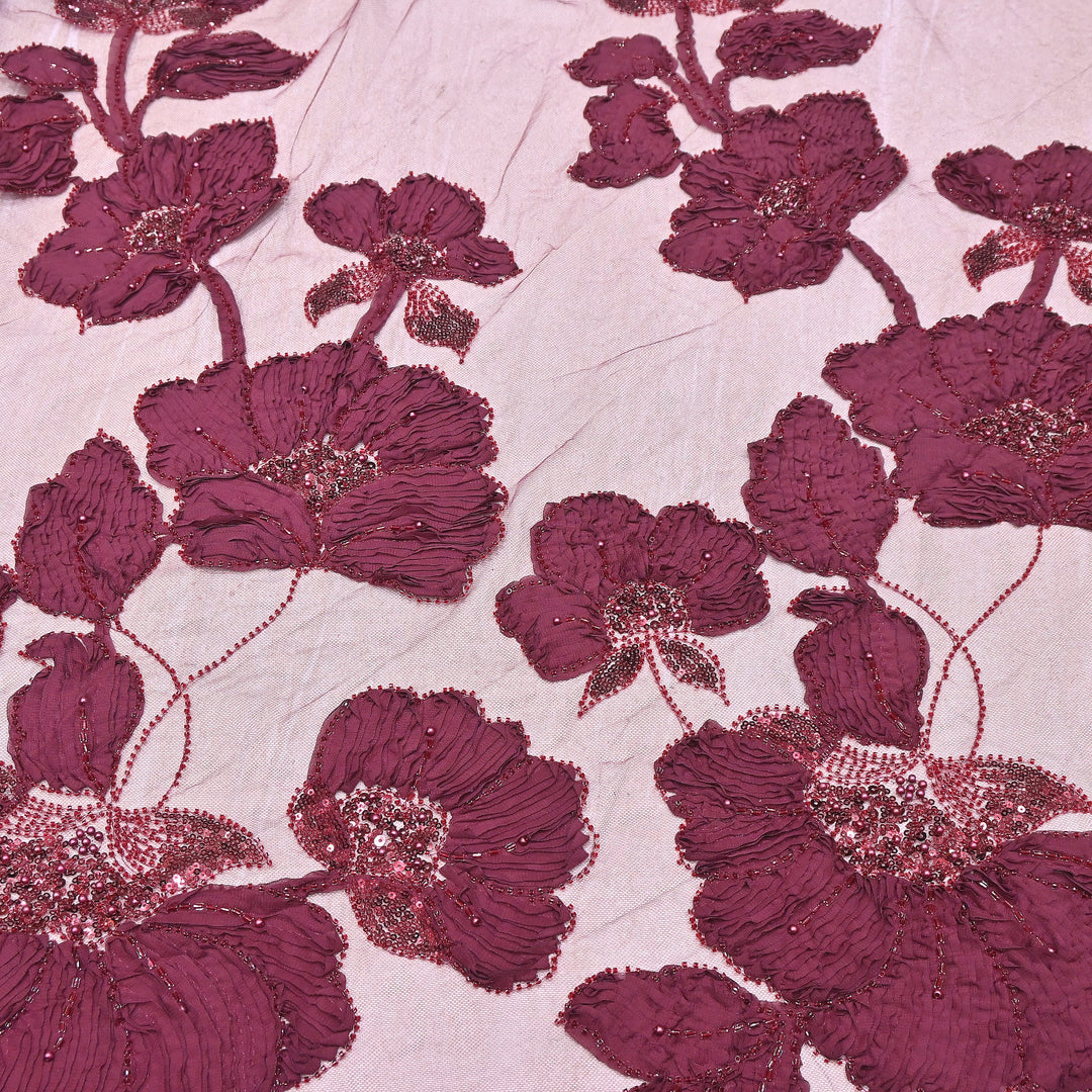 Premium Imported Net Floral 3D Appliqué Fabric with Sequins, Cut Dana & Bead Embroidery 60" | HW7041-06