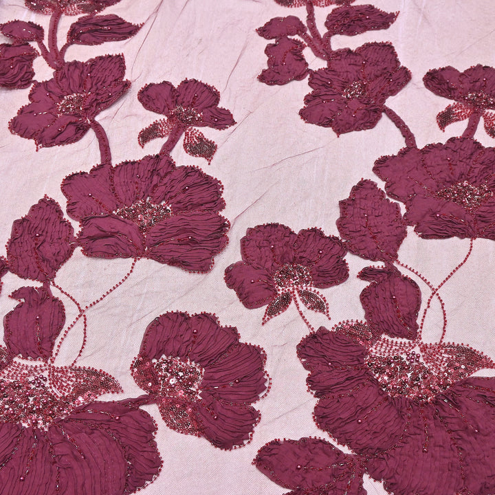 Premium Imported Net Floral 3D Appliqué Fabric with Sequins, Cut Dana & Bead Embroidery 60" | HW7041-06