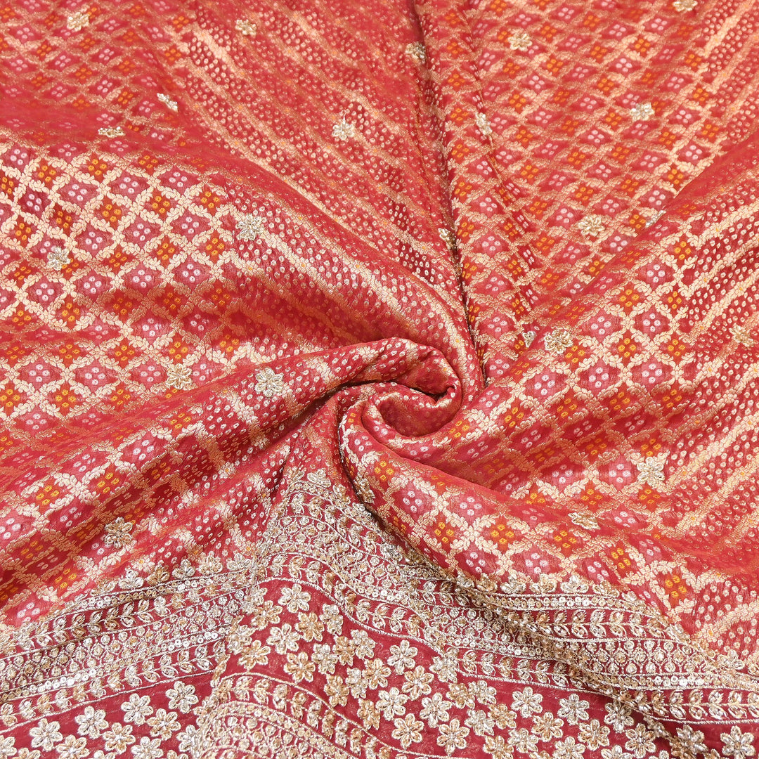 Viscose Georgette Bandhani Print Embroidery Fabric | DM1166-04