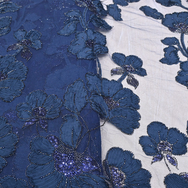 Premium Imported Net Floral 3D Appliqué Fabric with Sequins, Cut Dana & Bead Embroidery 60" | HW7041-05