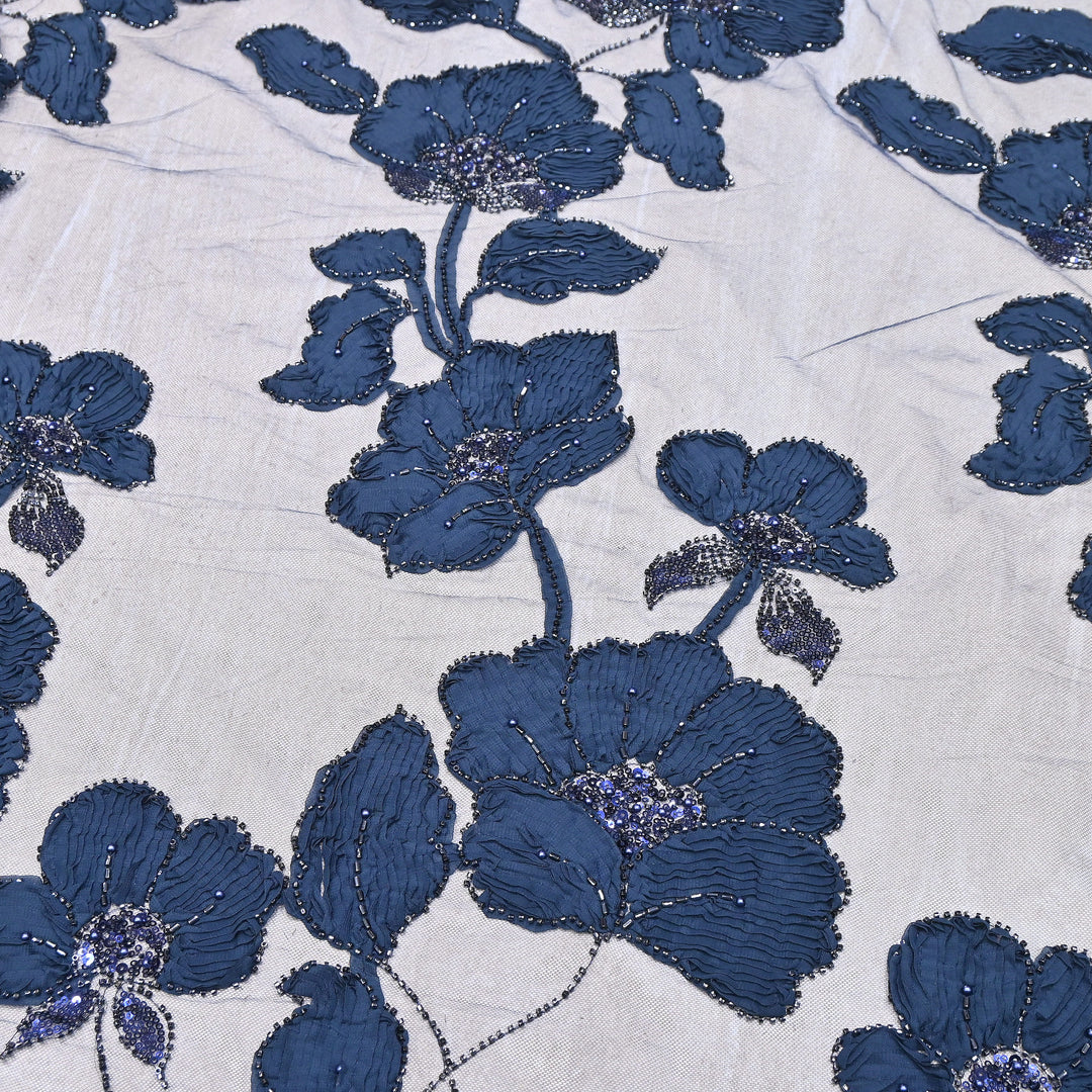 Premium Imported Net Floral 3D Appliqué Fabric with Sequins, Cut Dana & Bead Embroidery 60" | HW7041-05