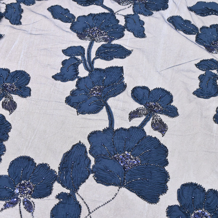 Premium Imported Net Floral 3D Appliqué Fabric with Sequins, Cut Dana & Bead Embroidery 60" | HW7041-05