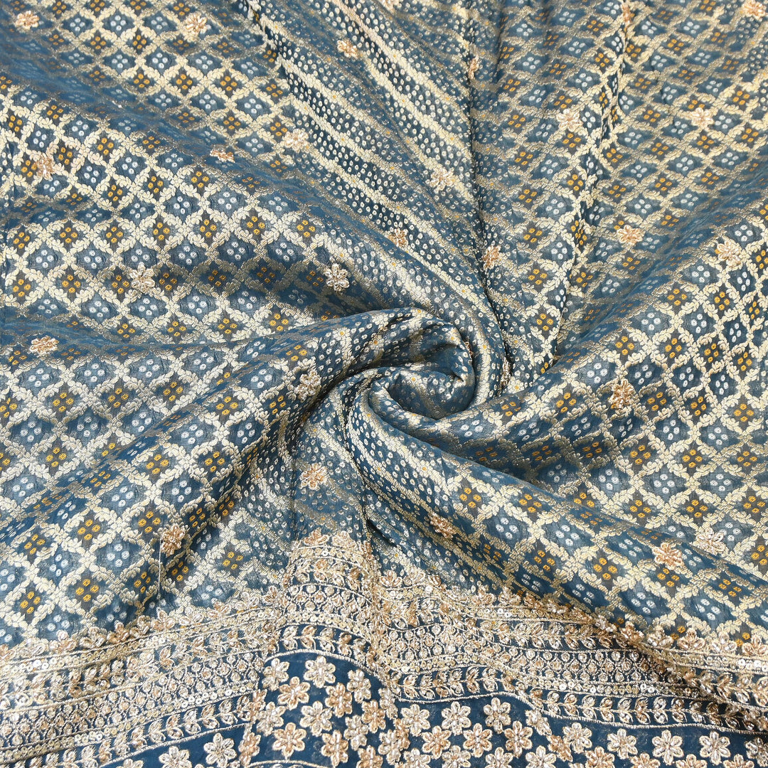 Viscose Georgette Bandhani Print Embroidery Fabric | DM1166-01