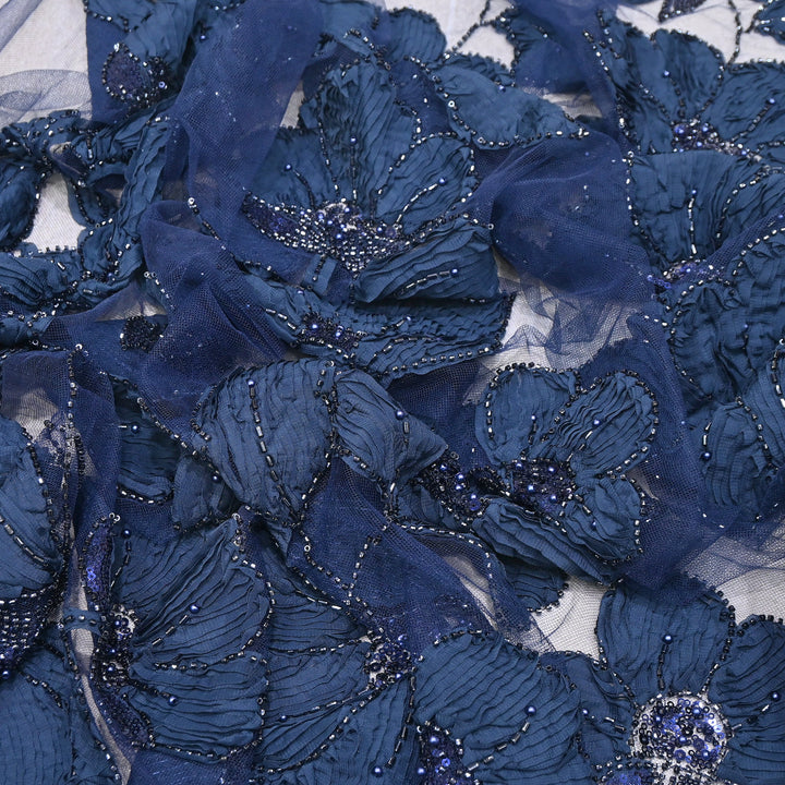 Premium Imported Net Floral 3D Appliqué Fabric with Sequins, Cut Dana & Bead Embroidery 60" | HW7041-05