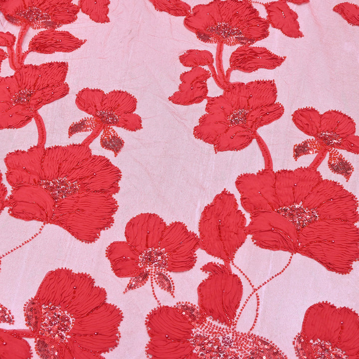 Premium Imported Net Floral 3D Appliqué Fabric with Sequins, Cut Dana & Bead Embroidery 60" | HW7041-01