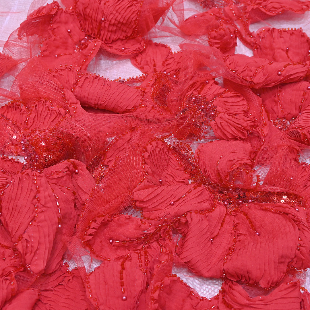 Premium Imported Net Floral 3D Appliqué Fabric with Sequins, Cut Dana & Bead Embroidery 60" | HW7041-01