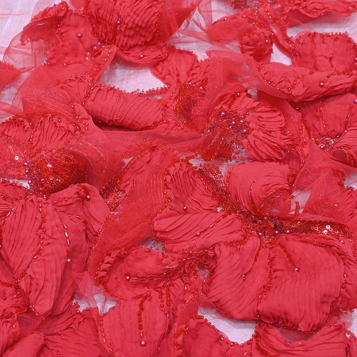 Premium Imported Net Floral 3D Appliqué Fabric with Sequins, Cut Dana & Bead Embroidery 60" | HW7041-01