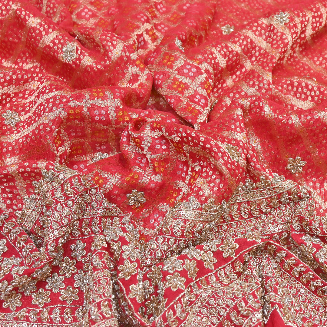 Viscose Georgette Bandhani Print Embroidery Fabric | DM1166-02