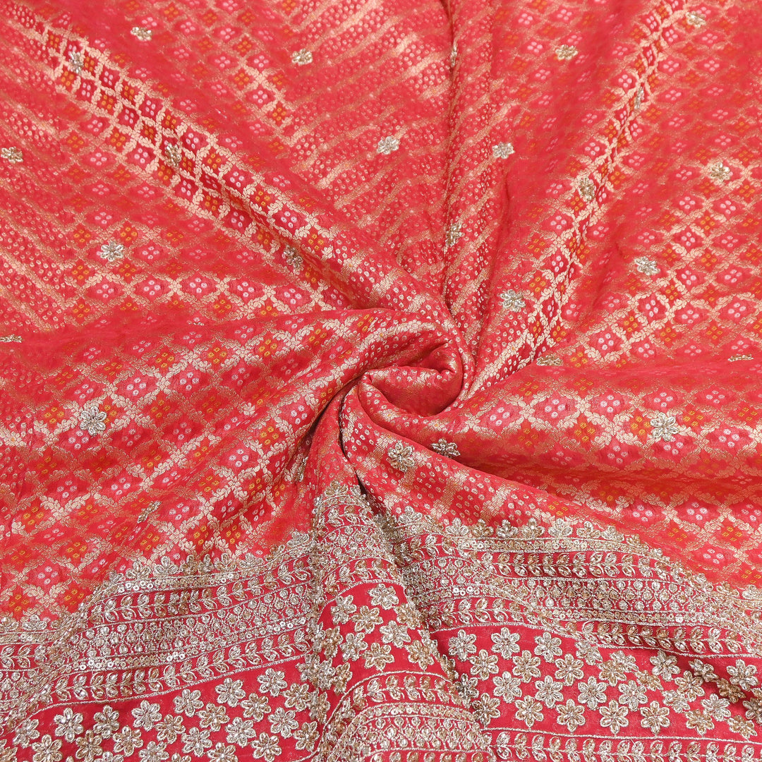 Viscose Georgette Bandhani Print Embroidery Fabric | DM1166-02