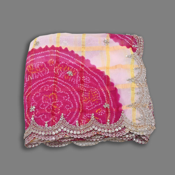 Premium Viscose Chiffon Bandhani Moti Embroidery Dupatta | Designer Bandhani Dupatta-H00003-5