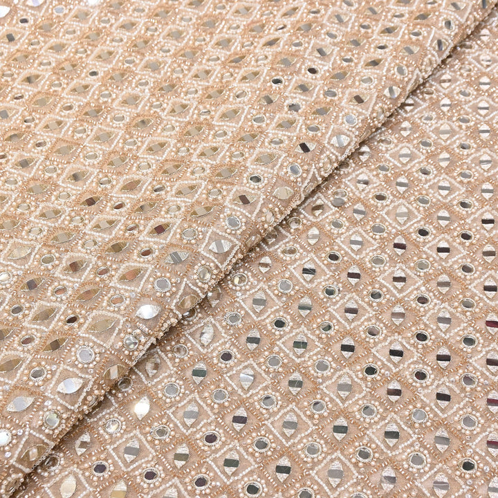 Dyed Crush Tissue Mirror Moti Embroidered Fabric | RK015087-1