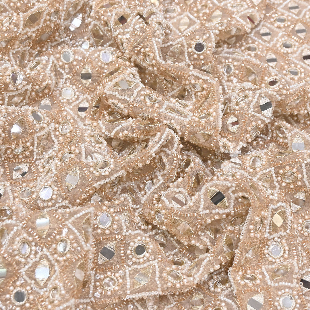 Dyed Crush Tissue Mirror Moti Embroidered Fabric | RK015087-1