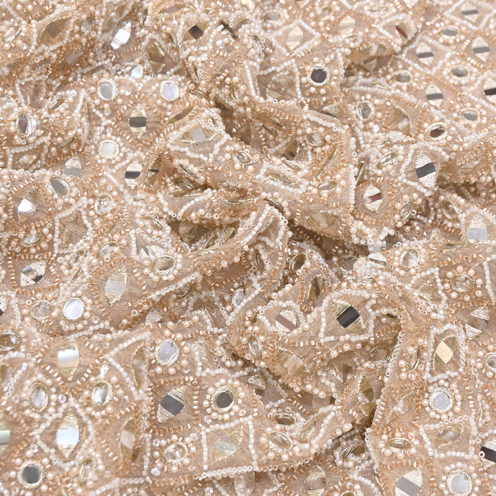 Dyed Crush Tissue Mirror Moti Embroidered Fabric | RK015087-1
