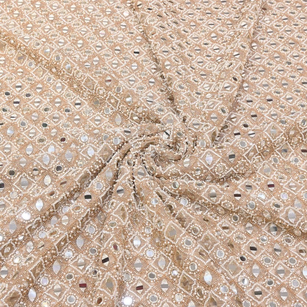 Dyed Crush Tissue Mirror Moti Embroidered Fabric | RK015087-1