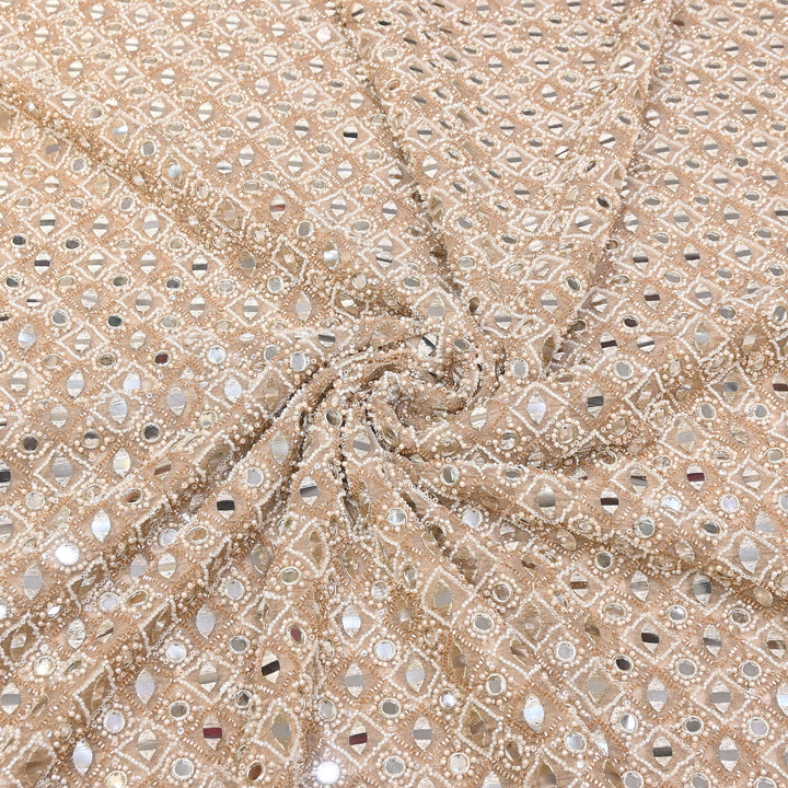 Dyed Crush Tissue Mirror Moti Embroidered Fabric | RK015087-1