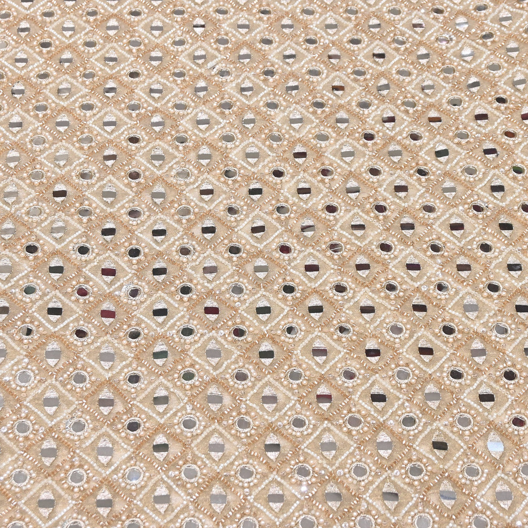 Dyed Crush Tissue Mirror Moti Embroidered Fabric | RK015087-2