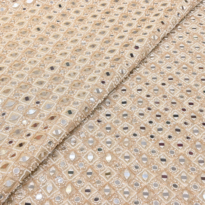 Dyed Crush Tissue Mirror Moti Embroidered Fabric | RK015087-2