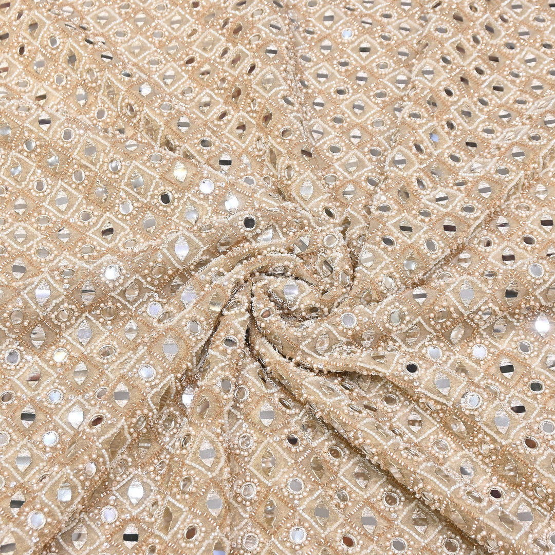 Dyed Crush Tissue Mirror Moti Embroidered Fabric | RK015087-2