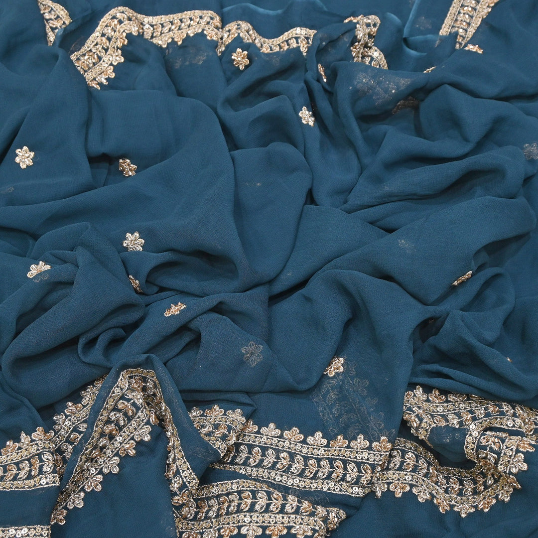Viscose Georgette Zari & Sequins Embroidery Duppta Fabric | TF4990-01