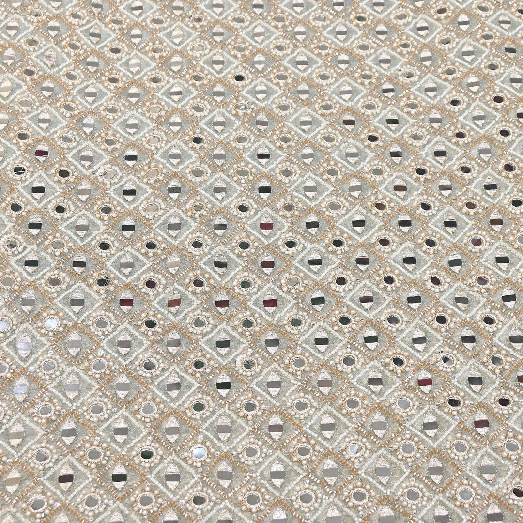 Dyed Crush Tissue Mirror Moti Embroidered Fabric | RK015087-3