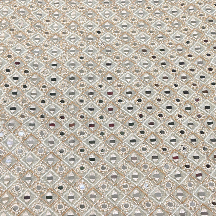 Dyed Crush Tissue Mirror Moti Embroidered Fabric | RK015087-3