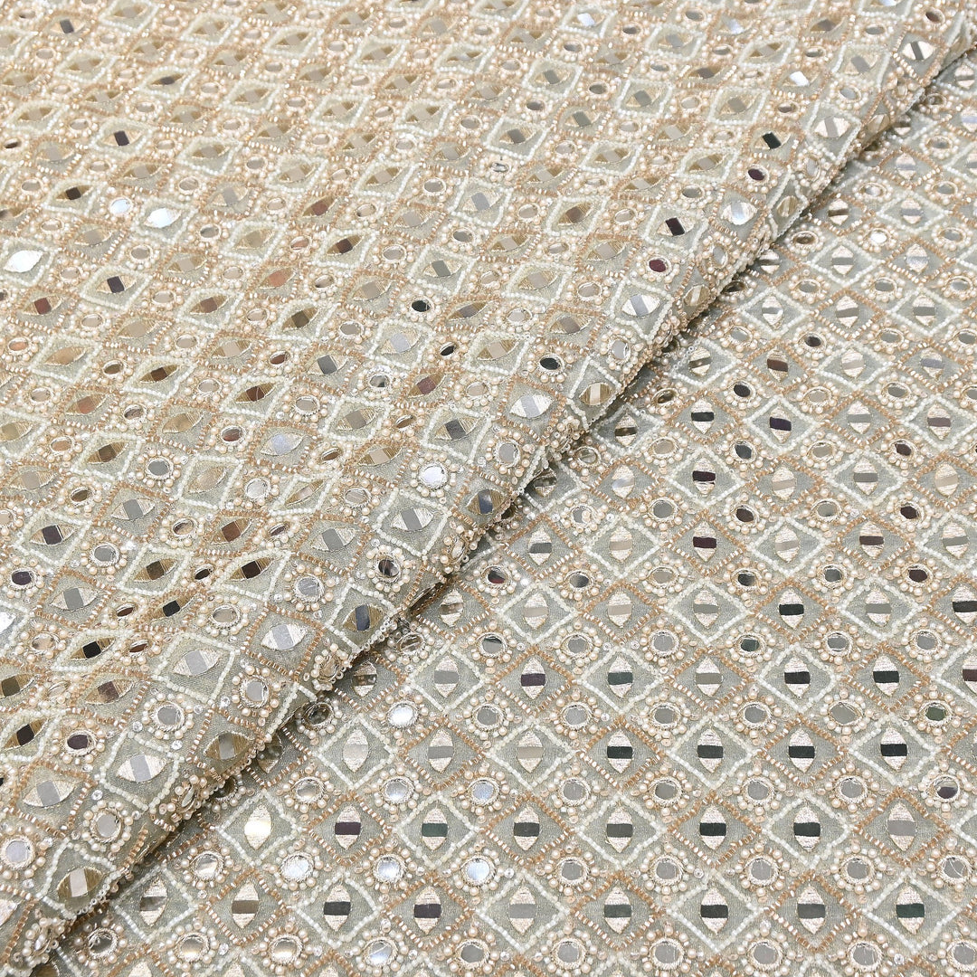 Dyed Crush Tissue Mirror Moti Embroidered Fabric | RK015087-3