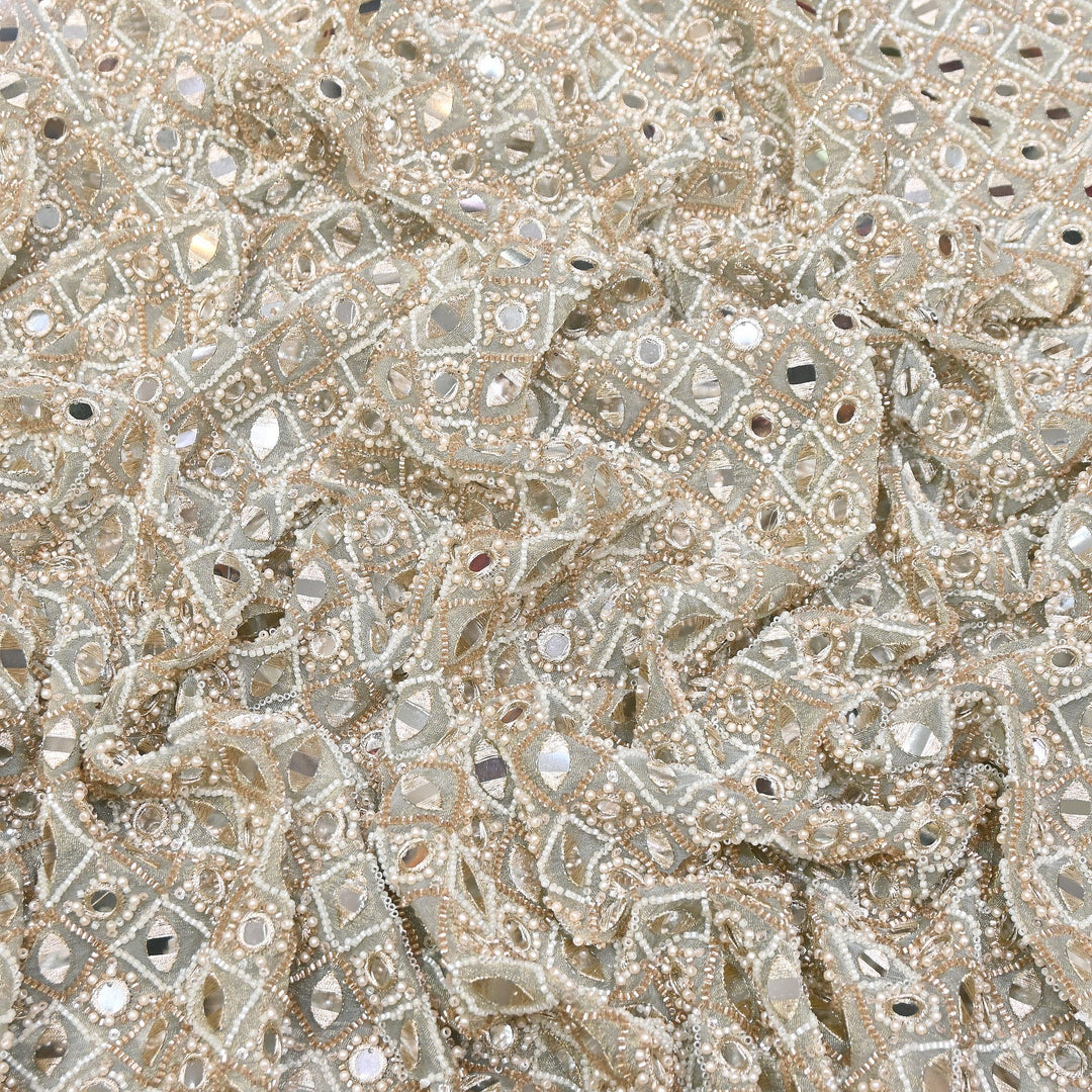 Dyed Crush Tissue Mirror Moti Embroidered Fabric | RK015087-3