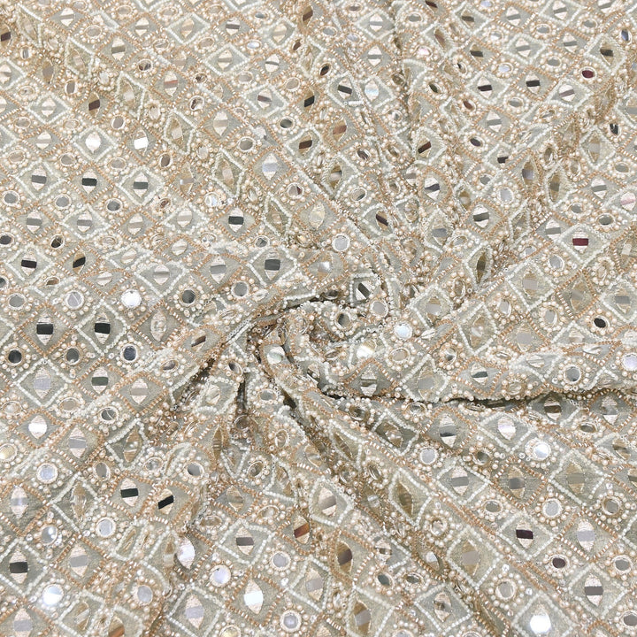 Dyed Crush Tissue Mirror Moti Embroidered Fabric | RK015087-3