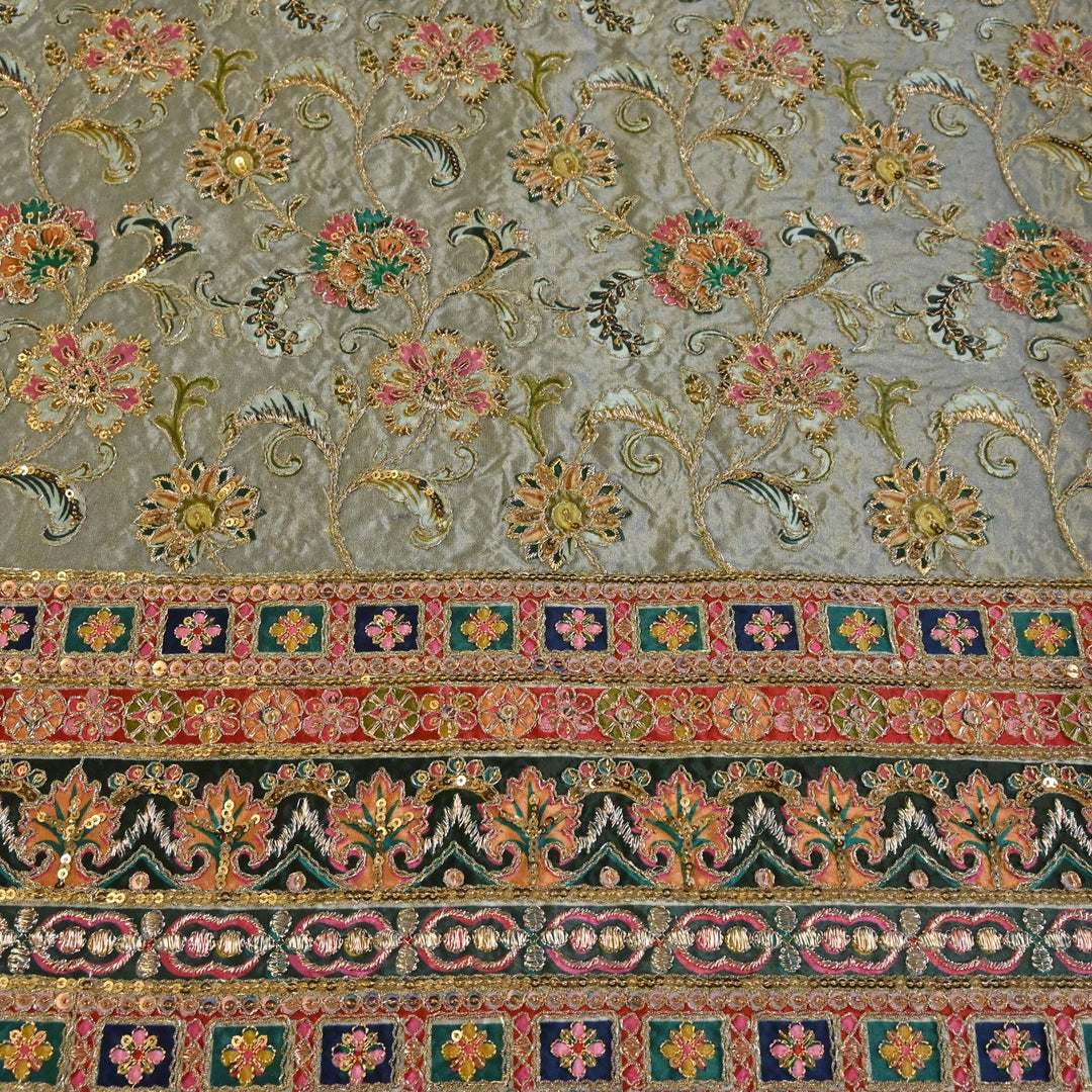 Beautiful Designer Crepe Position Prints, Zari & Sequin Embroidery Fabrics