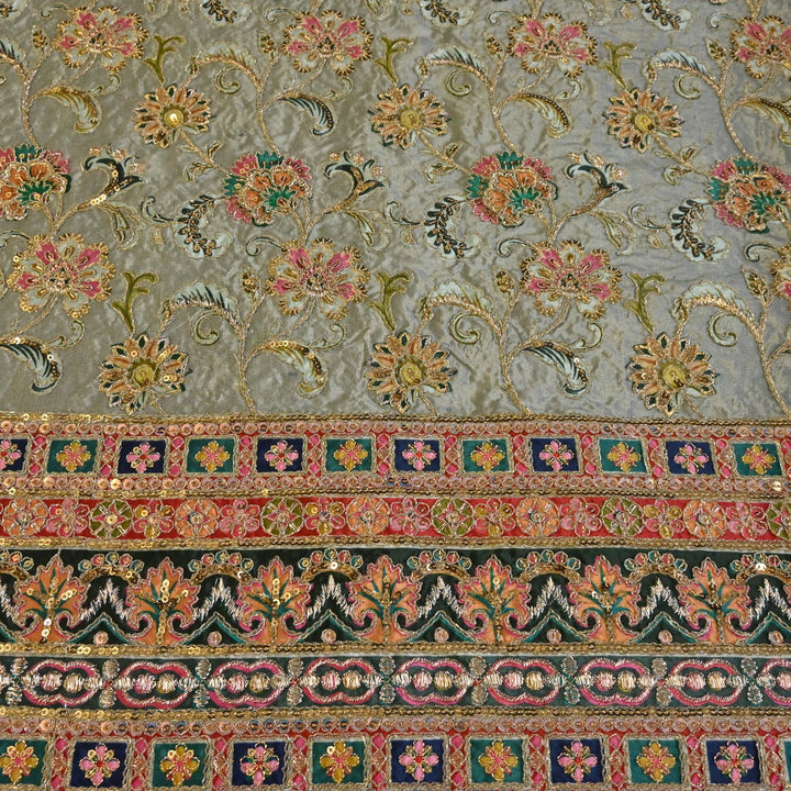Beautiful Designer Crepe Position Prints, Zari & Sequin Embroidery Fabrics