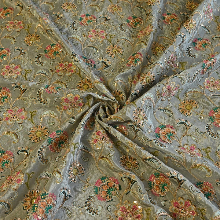 Beautiful Designer Crepe Position Prints, Zari & Sequin Embroidery Fabrics