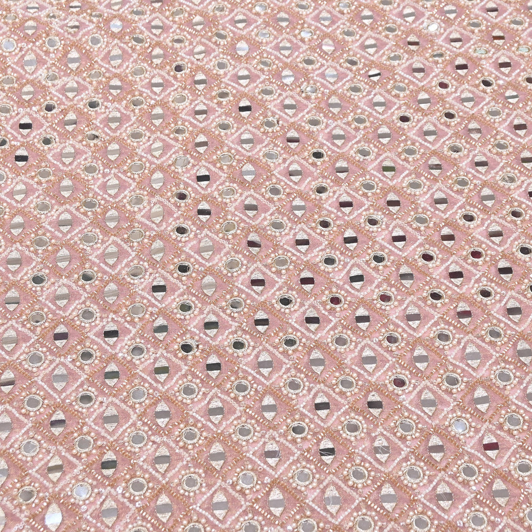 Dyed Crush Tissue Mirror Moti Embroidered Fabric | RK015087-4