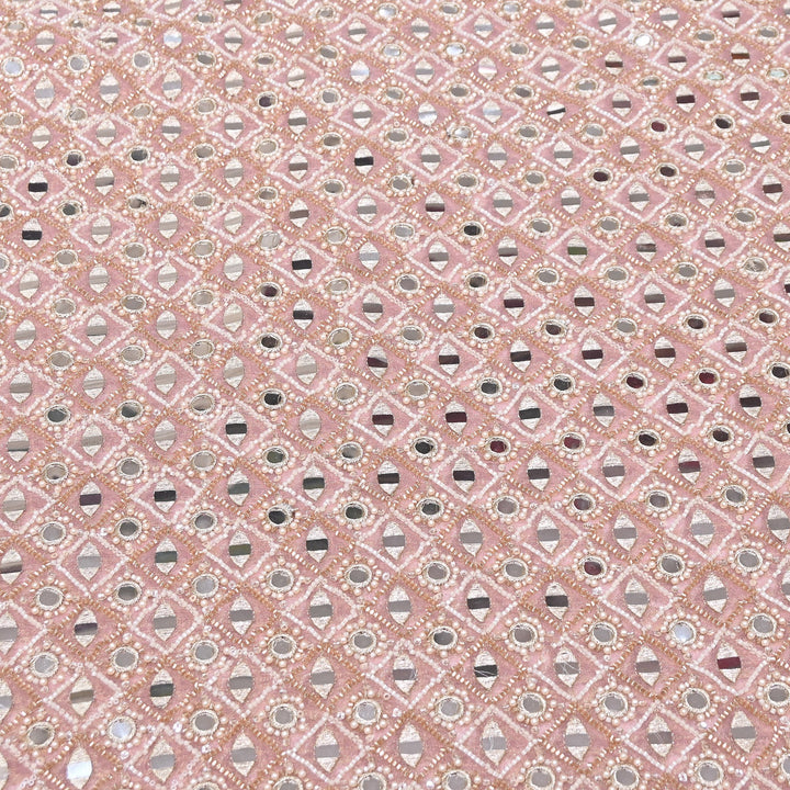 Dyed Crush Tissue Mirror Moti Embroidered Fabric | RK015087-4