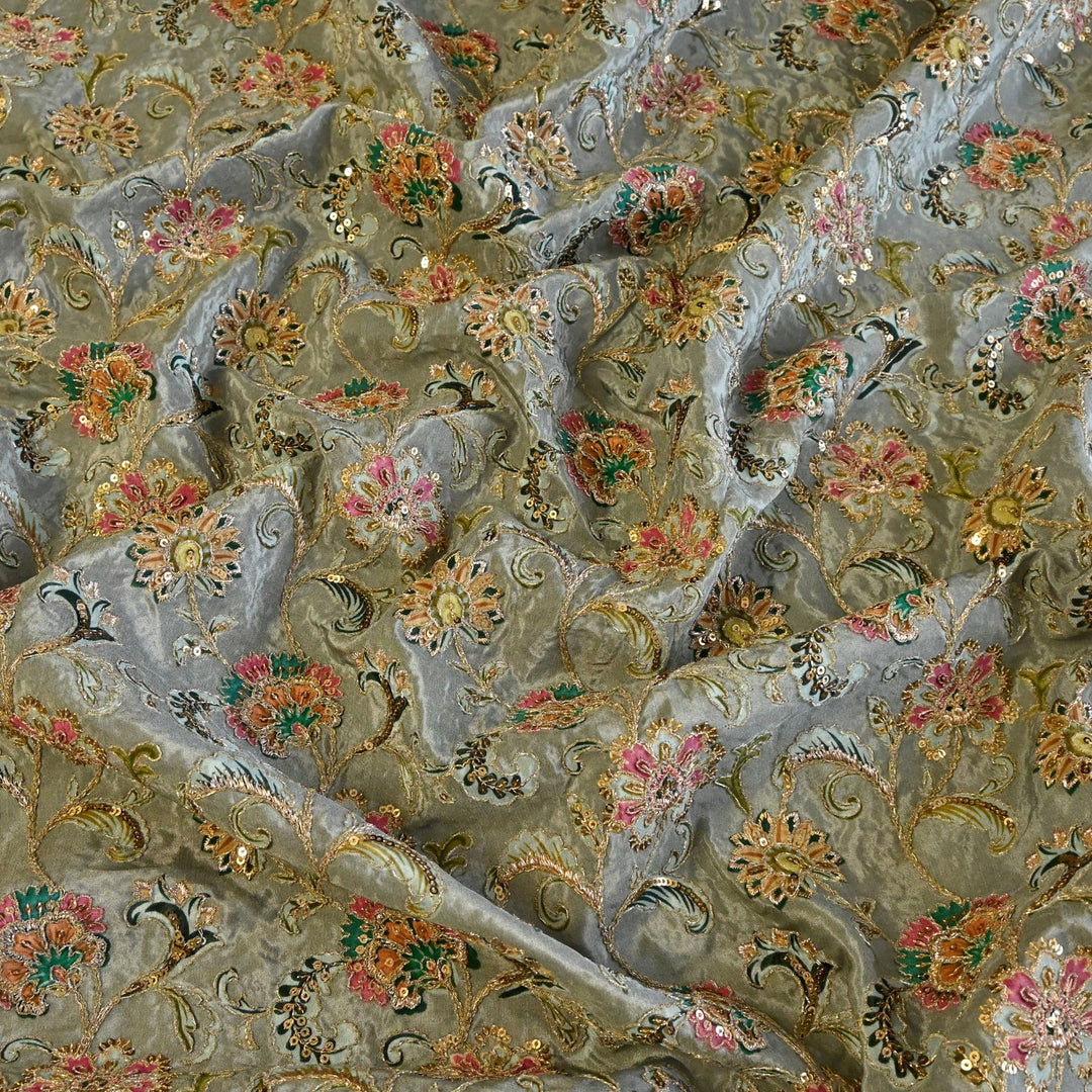 Beautiful Designer Crepe Position Prints, Zari & Sequin Embroidery Fabrics