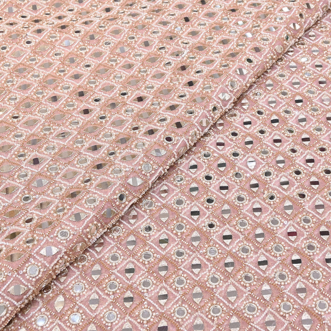 Dyed Crush Tissue Mirror Moti Embroidered Fabric | RK015087-4