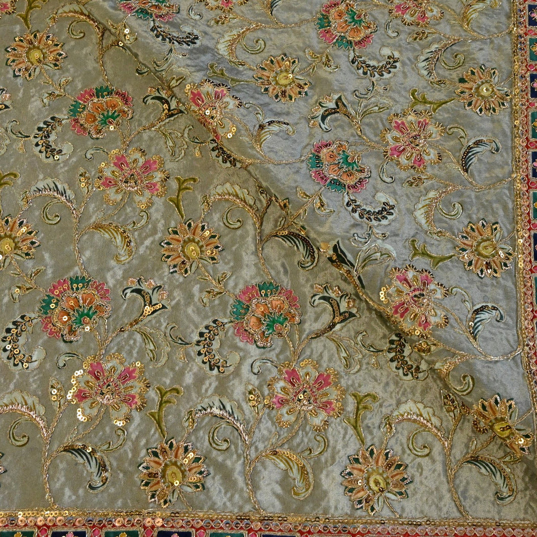 Beautiful Designer Crepe Position Prints, Zari & Sequin Embroidery Fabrics