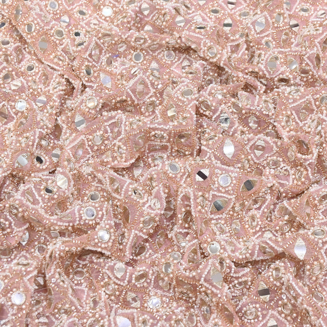 Dyed Crush Tissue Mirror Moti Embroidered Fabric | RK015087-4