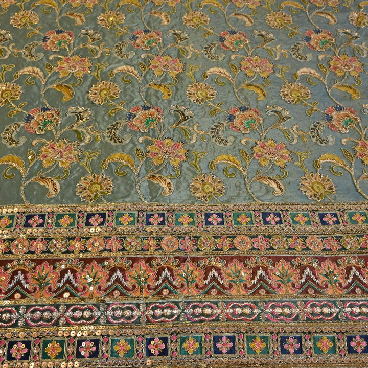 Beautiful Designer Crepe Position Prints, Zari & Sequin Embroidery Fabrics