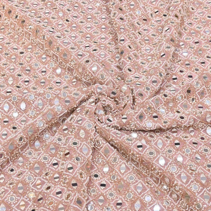 Dyed Crush Tissue Mirror Moti Embroidered Fabric | RK015087-4
