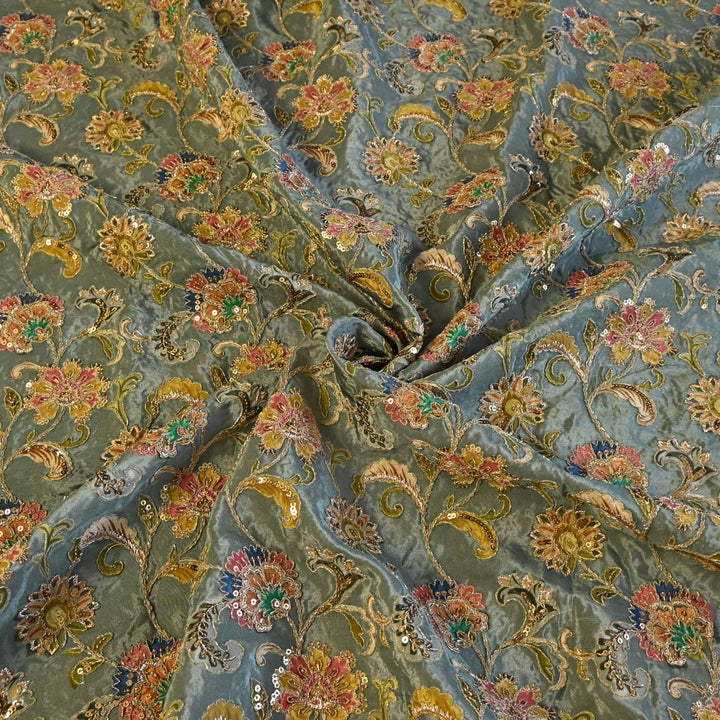 Beautiful Designer Crepe Position Prints, Zari & Sequin Embroidery Fabrics