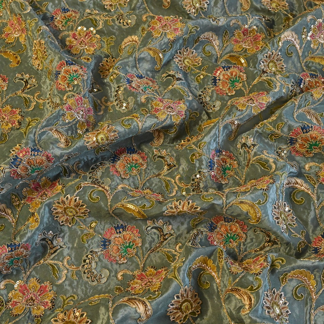 Beautiful Designer Crepe Position Prints, Zari & Sequin Embroidery Fabrics