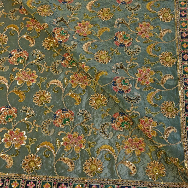 Beautiful Designer Crepe Position Prints, Zari & Sequin Embroidery Fabrics
