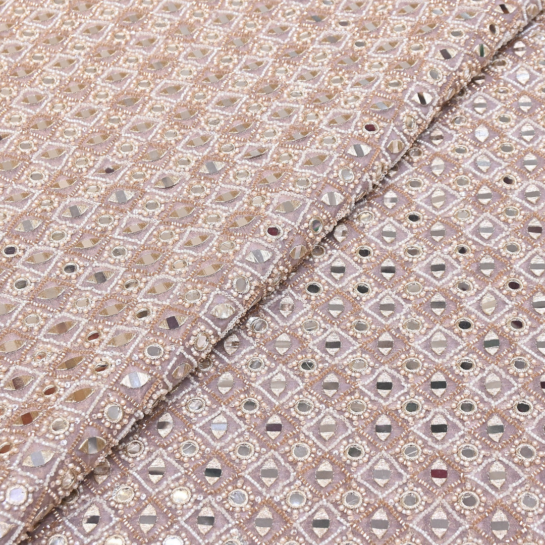 Dyed Crush Tissue Mirror Moti Embroidered Fabric | RK015087-5