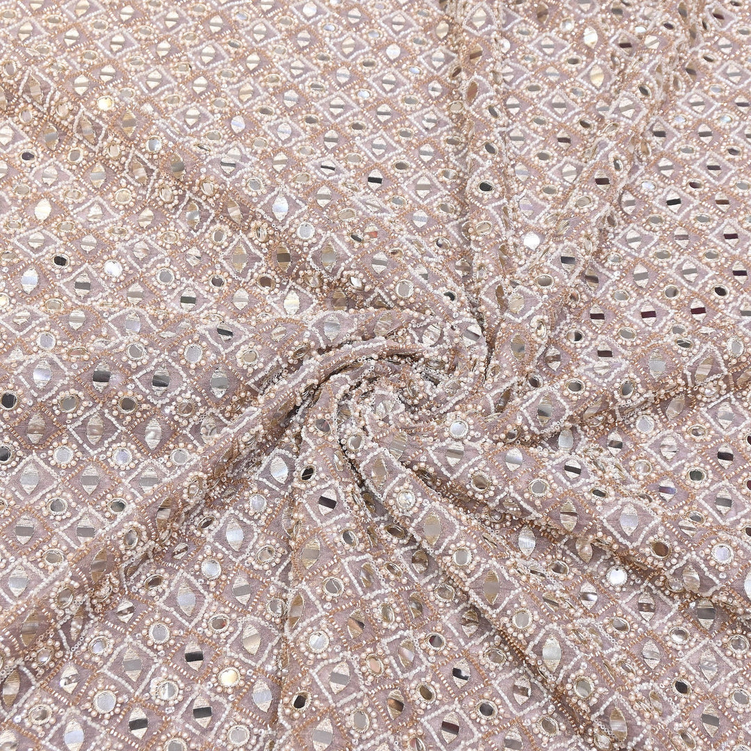 Dyed Crush Tissue Mirror Moti Embroidered Fabric | RK015087-5