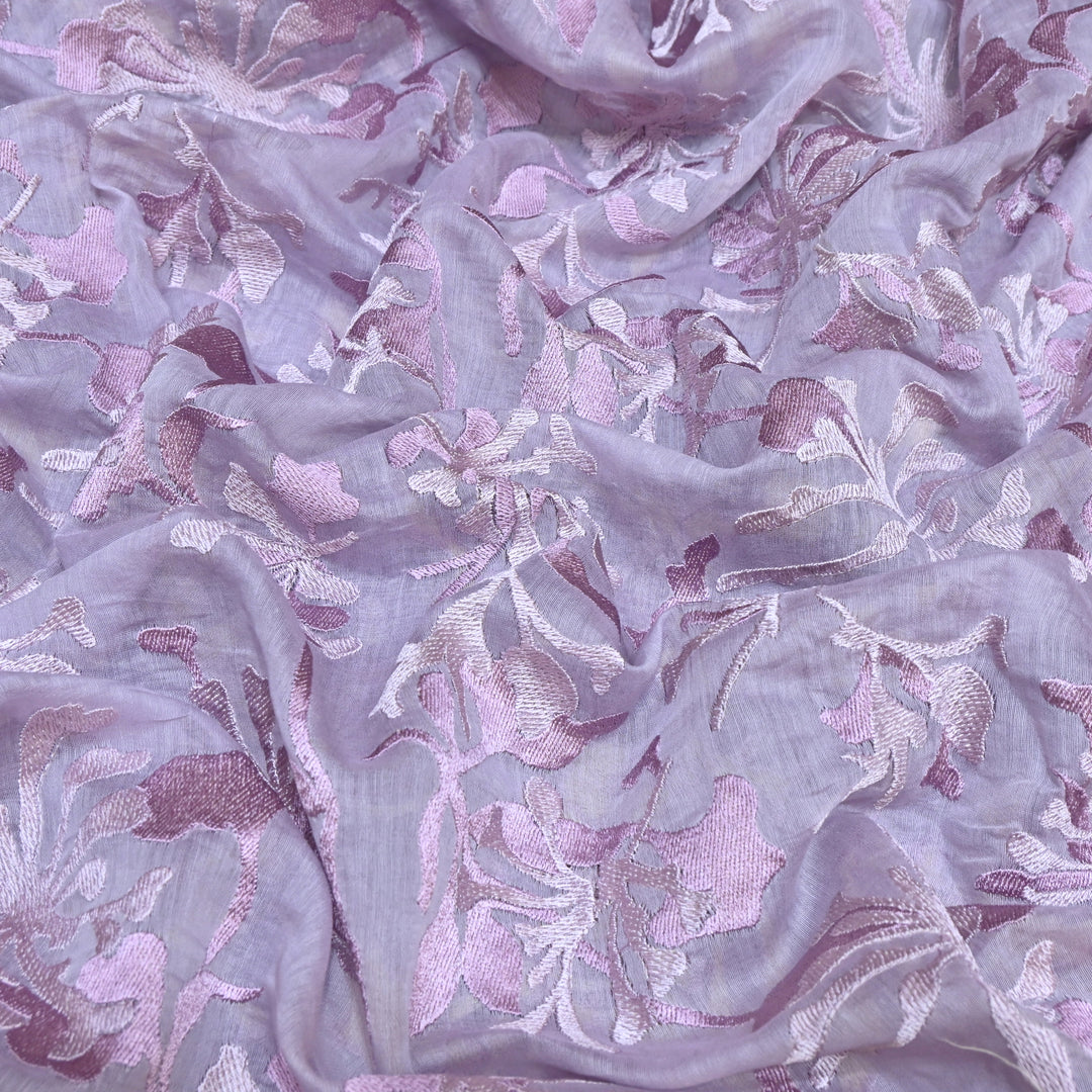 Lilac Mist Color Mul Chanderi Thread Embroidery Fabric – Soft Lightweight Designer Fabric-SW2663-4